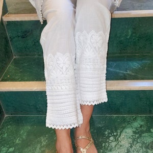 White Cotton Pants lace inserts