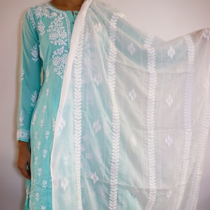 Cotton Pinstripe Chikankari Dupatta