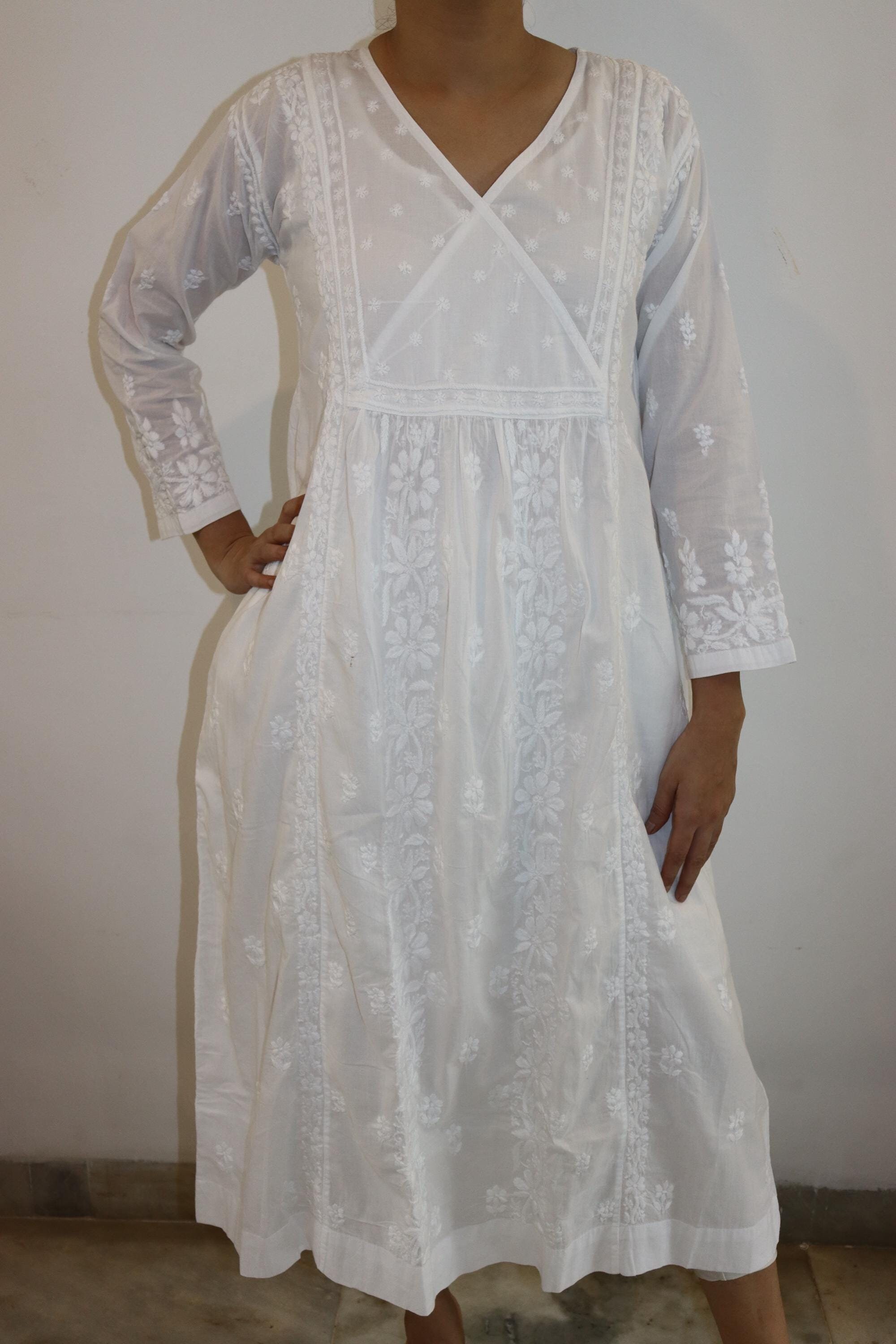 Jupe Longue Ethnique Brodée Injiri - Coton Indien - Taille L - Couleurs Blanc, Ivoire, Vert, Jaune - Occasion Très Bon état