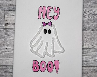 Ghost Embroidery Kit on Canvas, Hand Sewing, Yarn and Thread Ghost on Canvas, Beginner Halloween Embroidery Kit, Pick and Stitch Embroidery