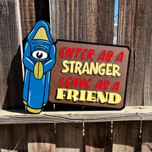 Hand Painted Enter As A Stranger Tattoo Shop Sign Barber Sign Garage Art
