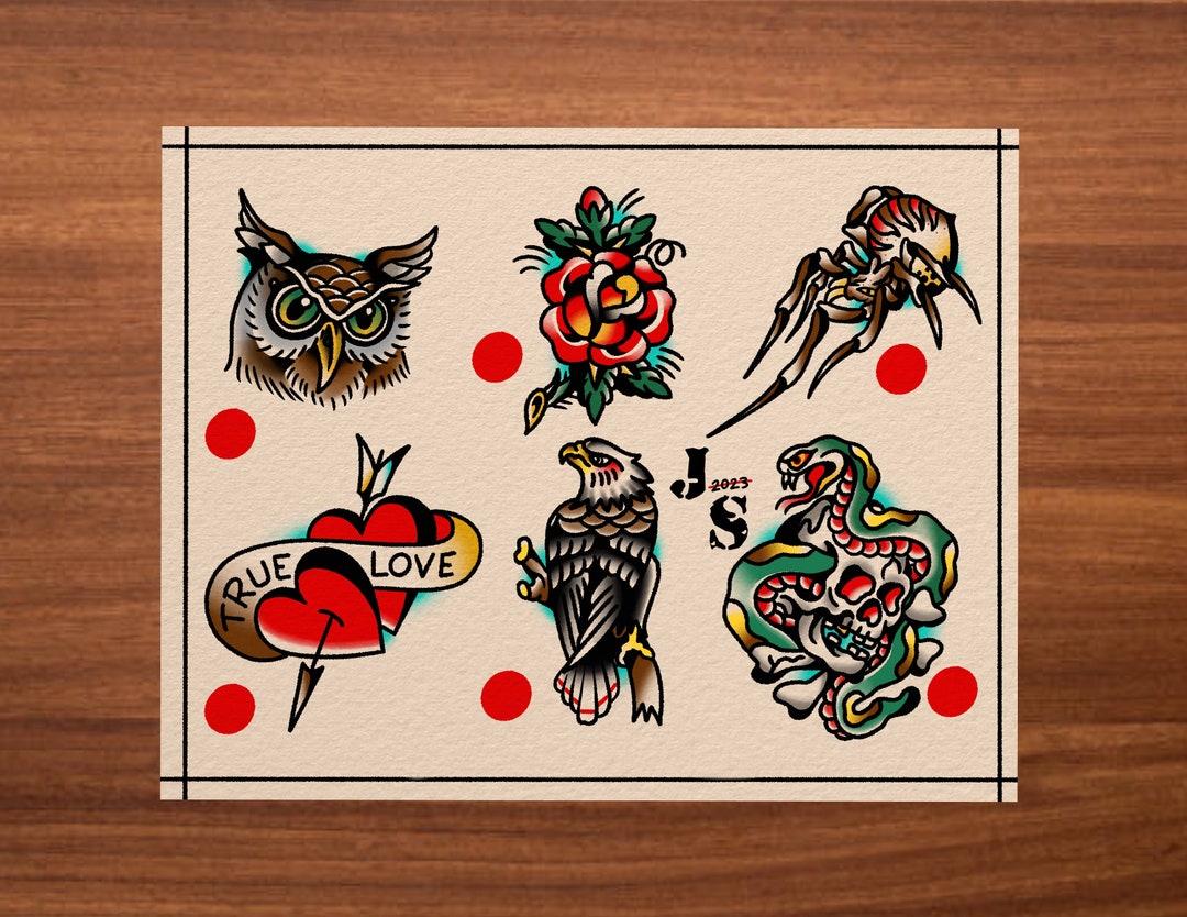 American Traditional Tattoo Flash Sheet 1 - Etsy