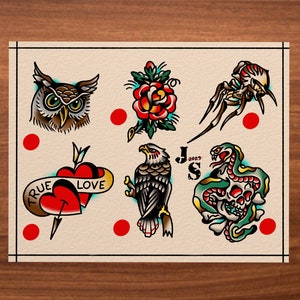 American Traditional Tattoo Flash Sheet 1