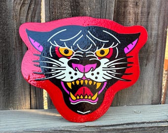 American Traditional Panther Handmade Sign Garage Art Tattoo Flash Shop Sign