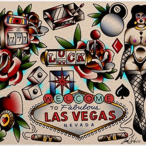 Las Vegas, Nevada Gambling Tattoo Flash Print