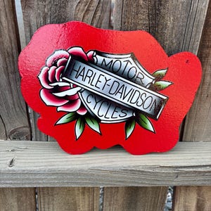 American Traditional Harley Davidson Handmade Sign Garage Art Tattoo Flash Shop Sign