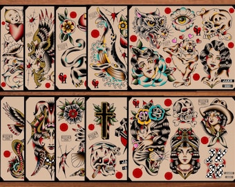 American Traditional Tattoo Flash Set of 10 2K26