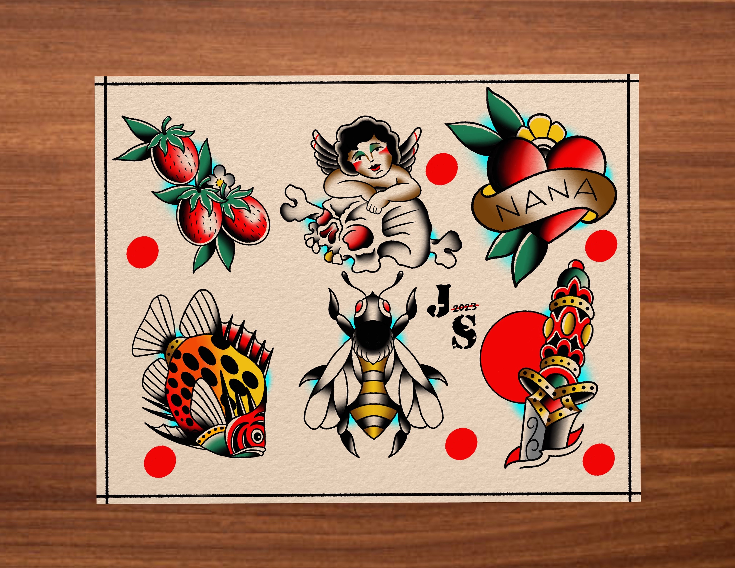 American Traditional Tattoo Flash Sheet 12 - Etsy