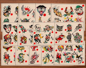 American Traditional Tattoo Flash Set of 13