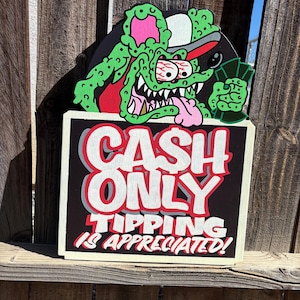 Hand Painted Rat Fink Cash Only Tattoo Shop Sign  Barber Sign Garage Art