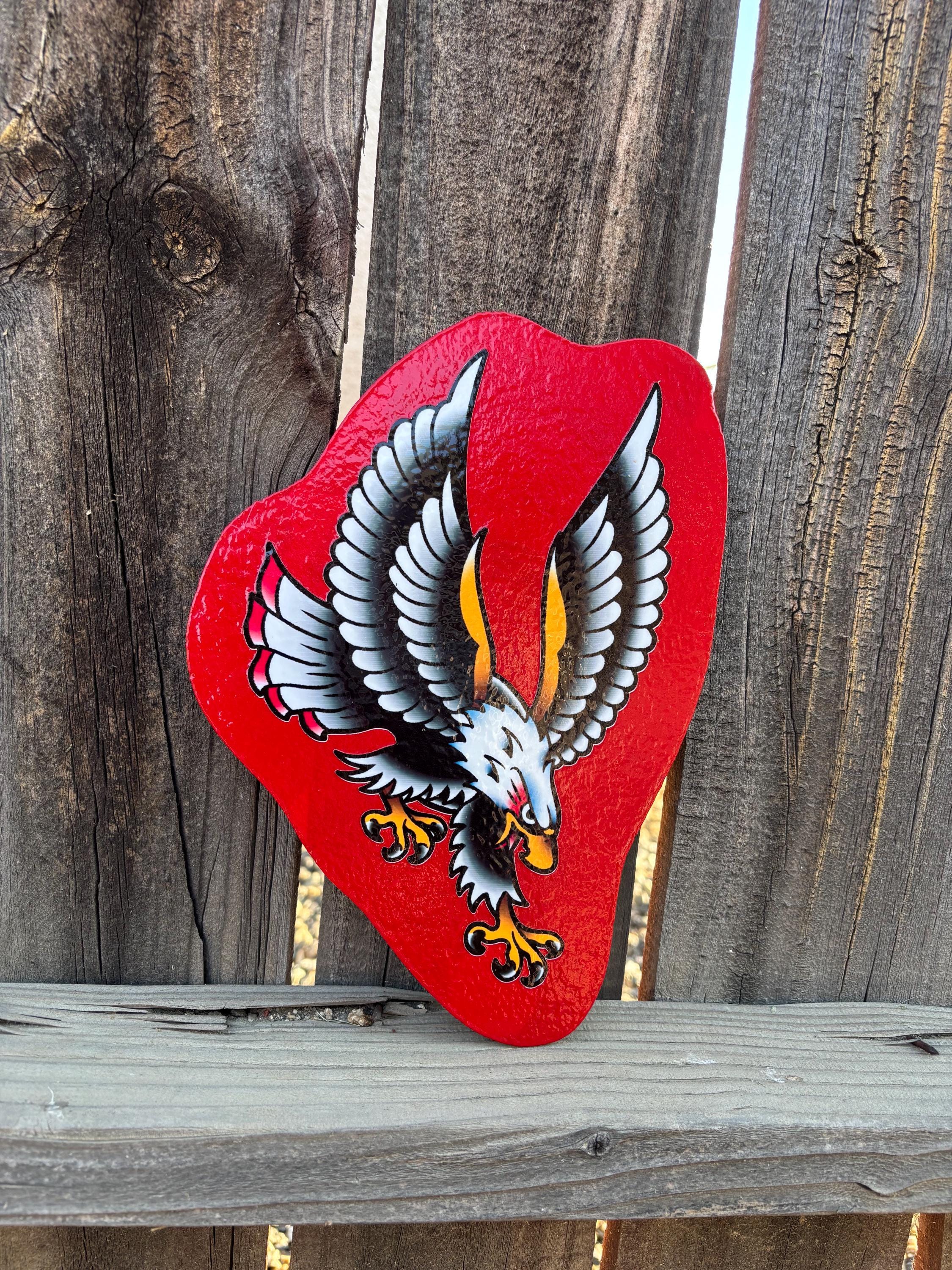 レア！60s〜70s アメリカアンティーク鷲イーグル油彩絵画　USAヴィンテージ American Traditional Eagle Handmade Sign Garage Art Tattoo Flash