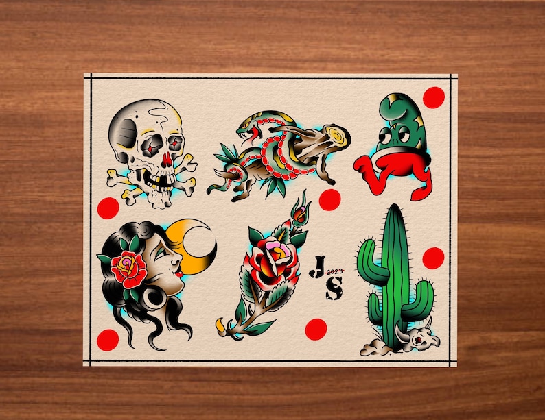 American Traditional Tattoo Flash Sheet 13 - Etsy Australia