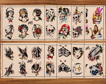 American Traditional Tattoo Flash Set of 10