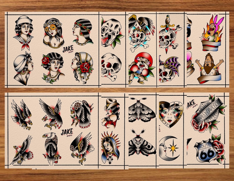 American Traditional Tattoo Flash Set of 10 - Etsy