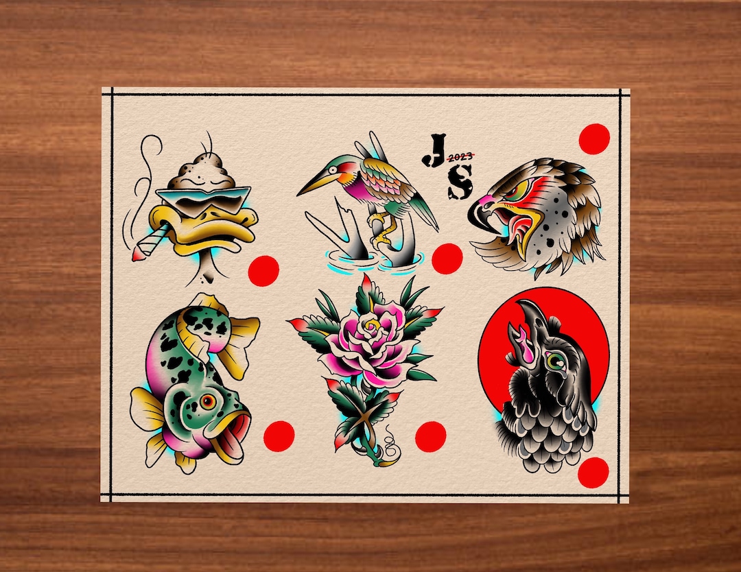 American Traditional Tattoo Flash Sheet 7 - Etsy