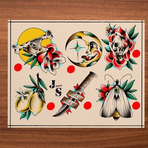 American Traditional Tattoo Flash Sheet 9