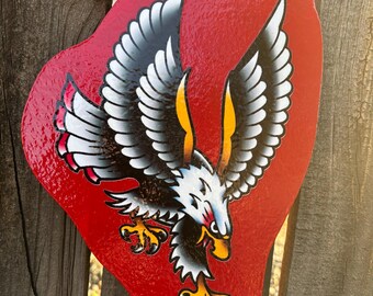 American Traditional Eagle Handmade Sign Garage Art Tattoo Flash