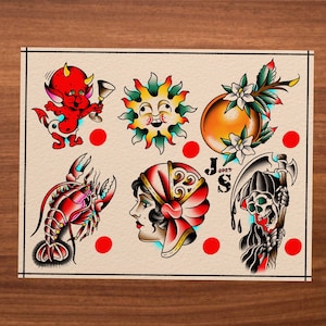 American Traditional Tattoo Flash Sheet 8