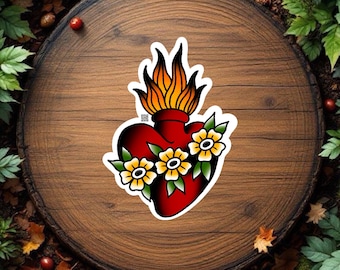 Adesivo in vinile impermeabile per tatuaggio tradizionale americano con cuore sacro