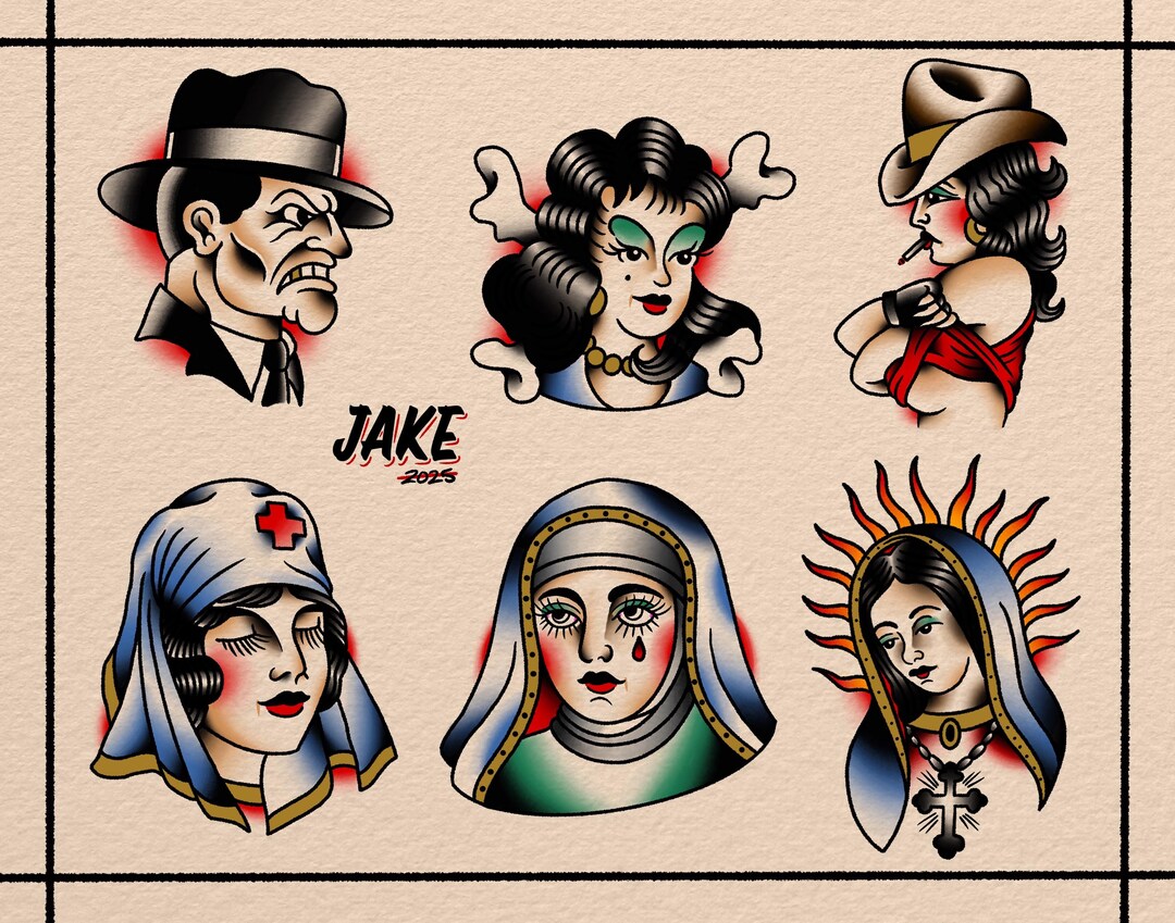 American Traditional Tattoo Flash Sheet V2 Mobster - Etsy