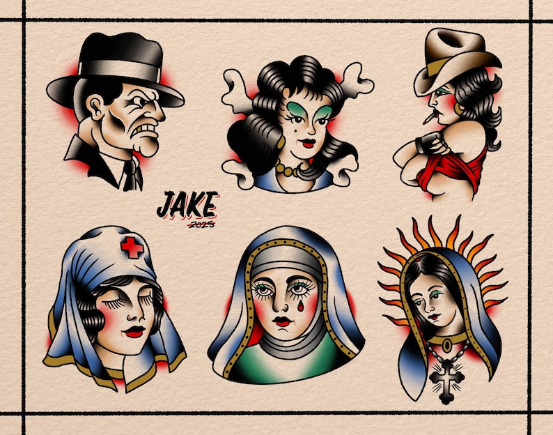 American Traditional Tattoo Flash Sheet V2 Mobster - Etsy
