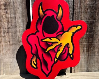 Amerikansk traditionell Ghoul handgjord skylt Garagekonst Tattoo Flash Shop-skylt
