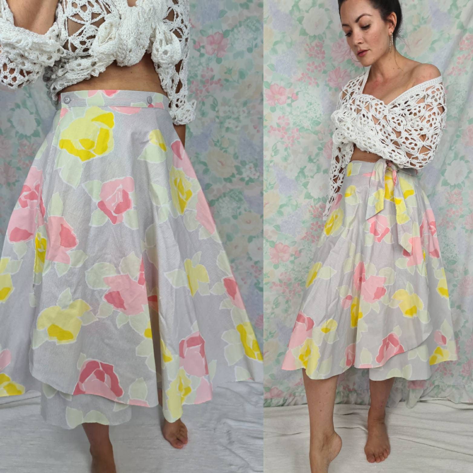 Image of Vintage S Uk- Floral Cotton Swing Skirt