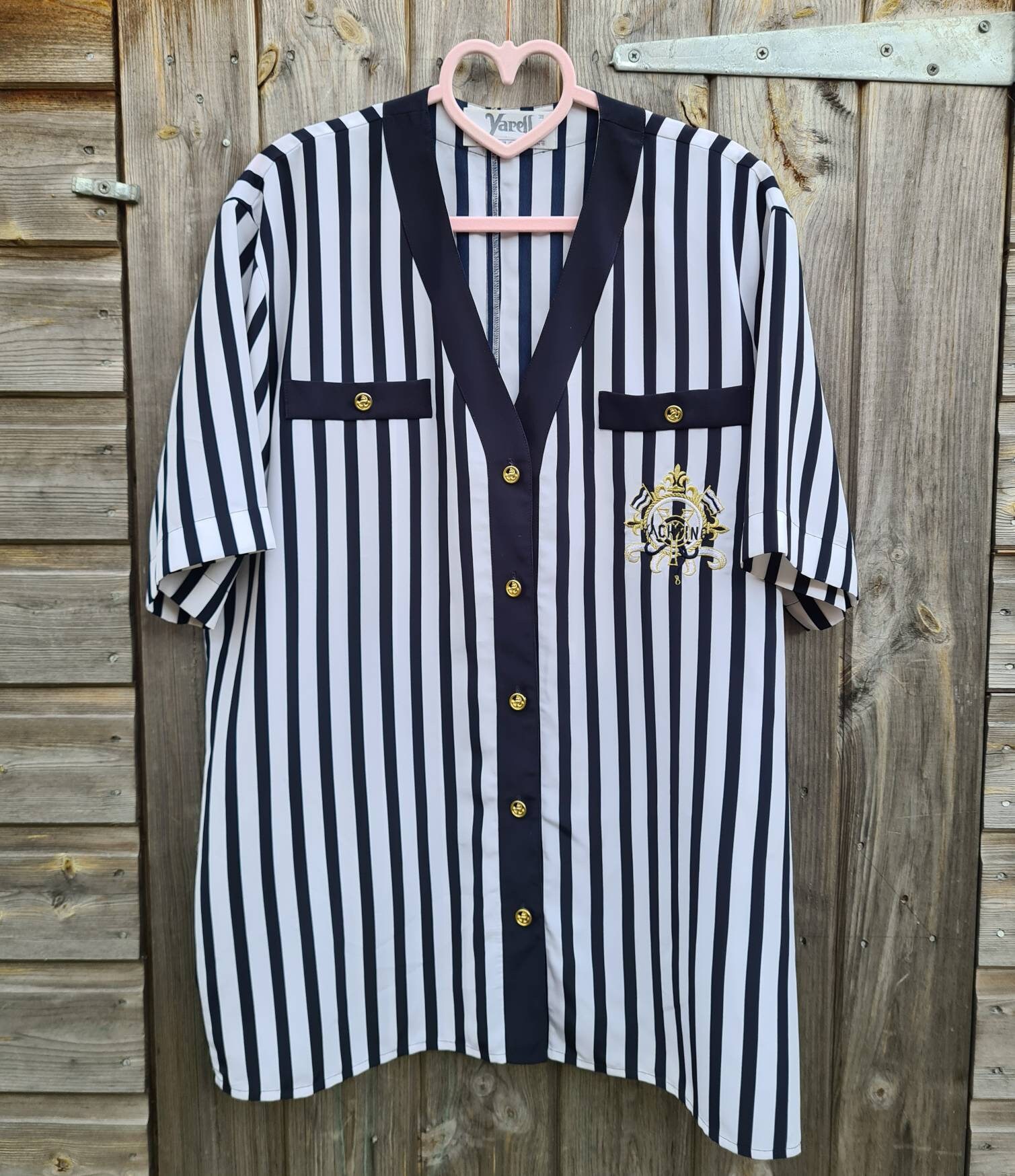 Vintage 90er Jahre ca. UK14 Marine und weiße nautische Bluse | Etsy