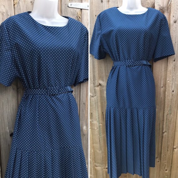 navy polka dot tea dress