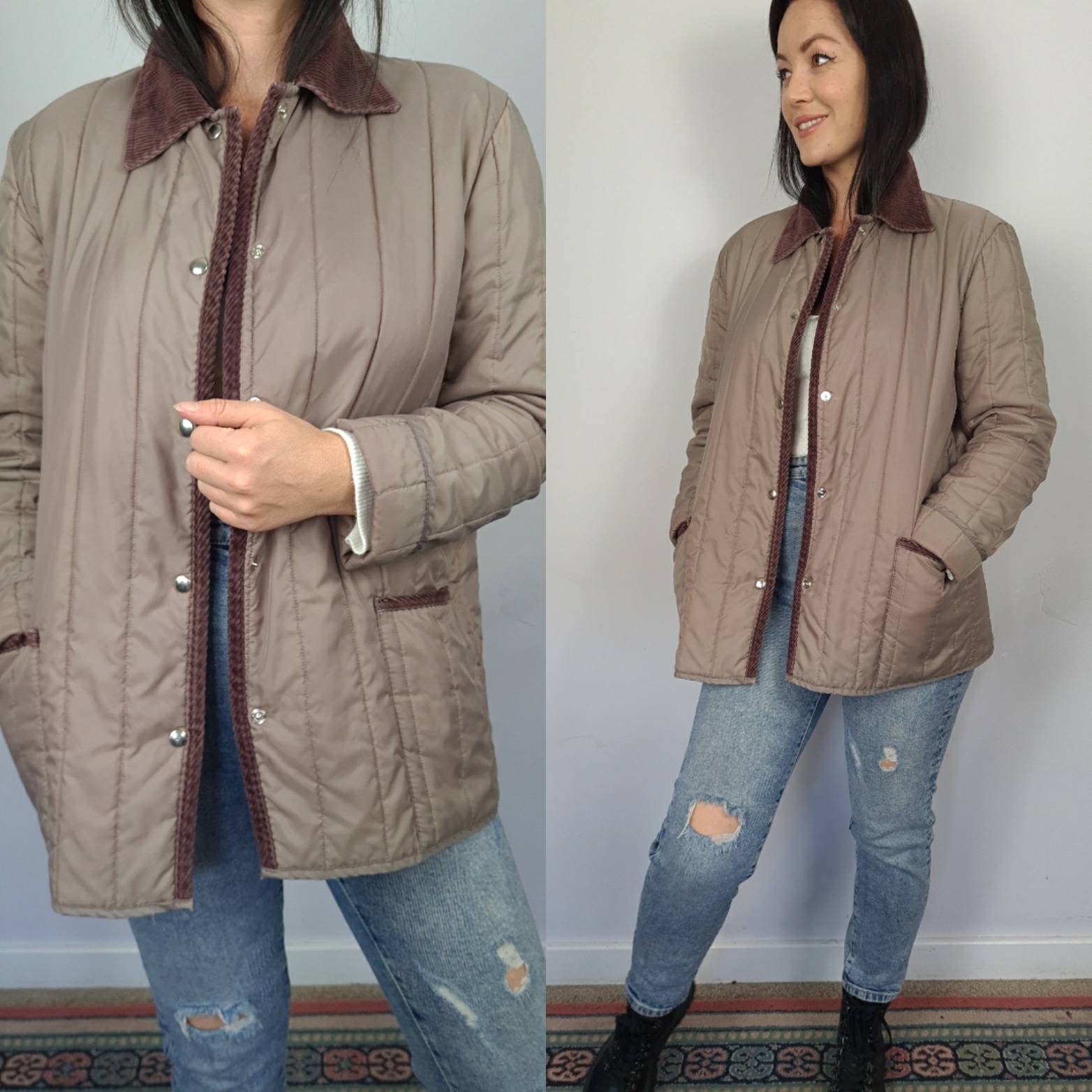 Image of Vintage S Uk Padded Jacket Coat Corduroy Trim