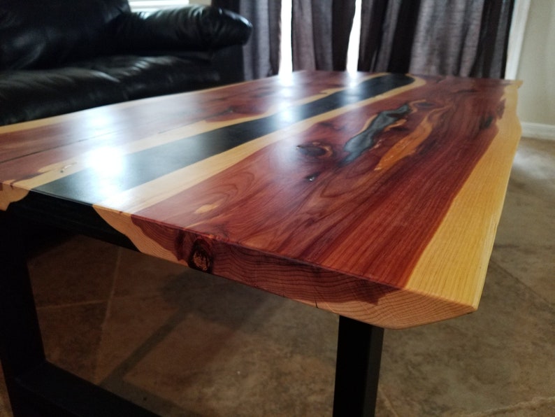 Red Cedar black metallic epoxy river coffee table | Etsy