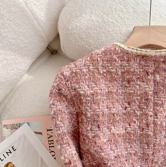 Two Piece Set Long Sleeve Pink Tweed Jacket Plaid Strap - Etsy