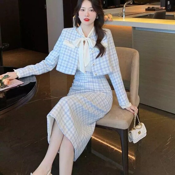Plaid midi cheap skirt set