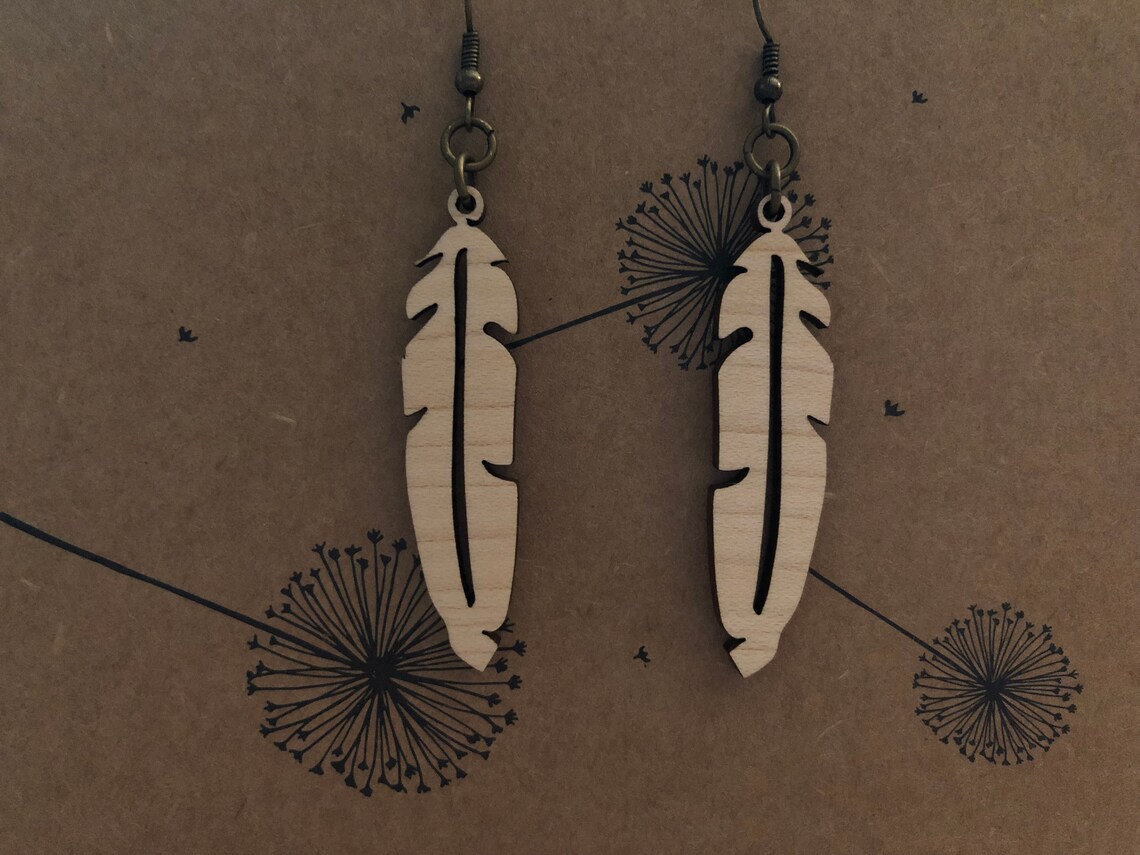 Wooden feather earrings Clearance
