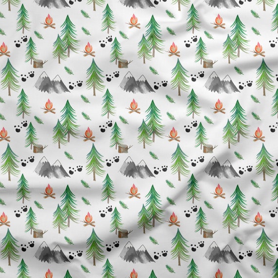 Camping Fabric By The Yard Mountains Forest Outdoorsy Etsy
