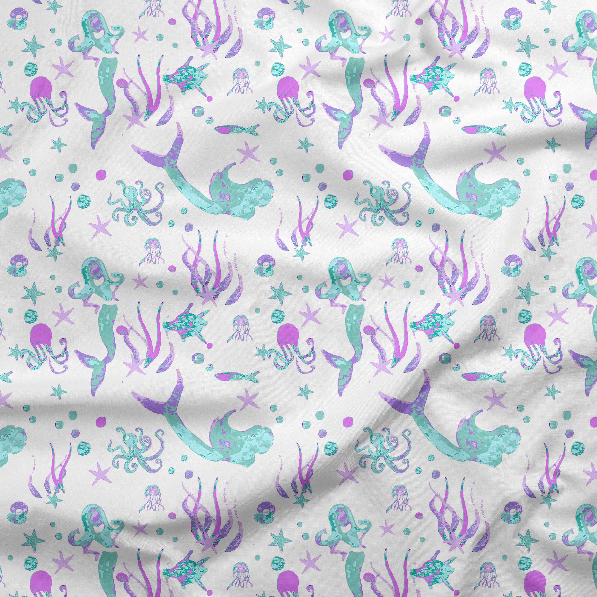 Mermaid Fabric by the Yard Purple and Teal Aqua Ocean Etsy