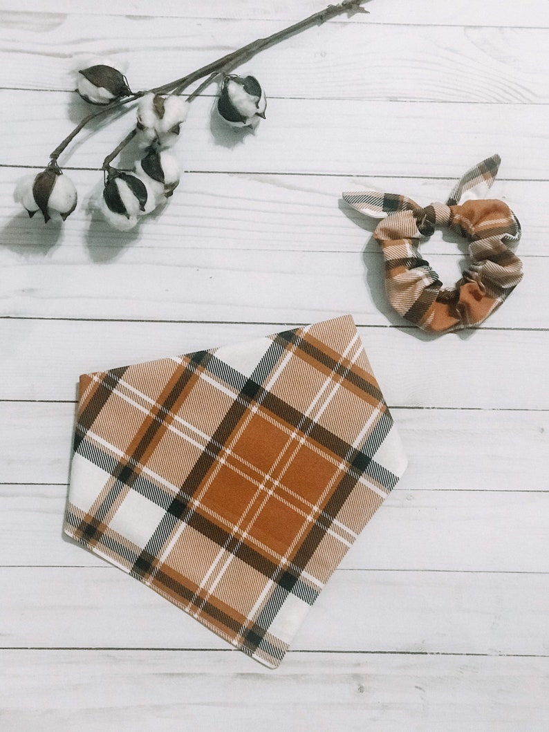 matching pet owner bandana scrunchie fall bandana pet gift plaid dog bandana fall dog bandana Plaid bandana dog bandanas cat bandanas