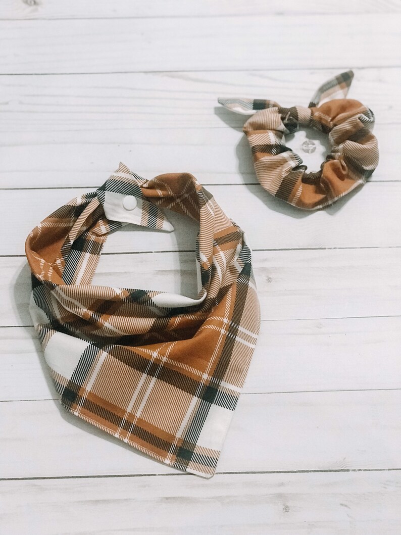 matching pet owner bandana scrunchie fall bandana pet gift plaid dog bandana fall dog bandana Plaid bandana dog bandanas cat bandanas