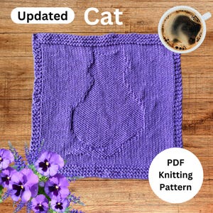 Knitted Cat Dish Cloth, Face Cloth or Blanket Square