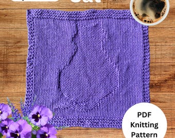 Knitted Cat Dish Cloth, Face Cloth or Blanket Square