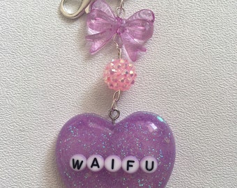 Waifu resin puffy heart keychain/ bag charm