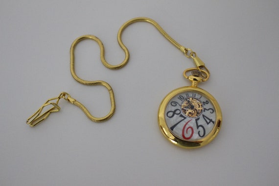 Gold pocket watch, Pearl white pocket watch, Mech… - image 1