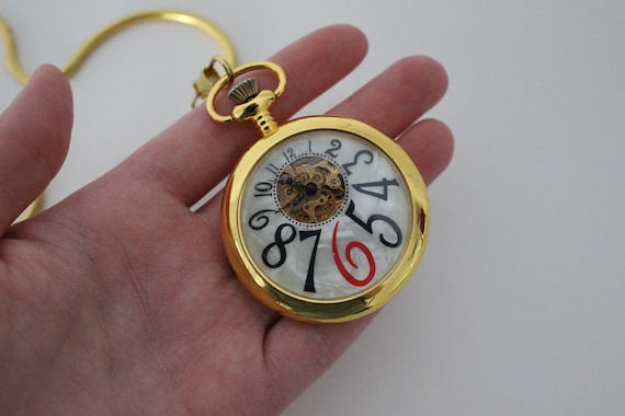 Gold pocket watch, Pearl white pocket watch, Mech… - image 3