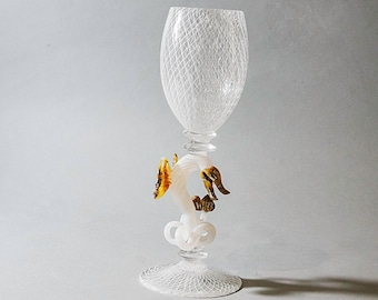 Blown Glass Reticello Goblet:  Venetian Serpent
