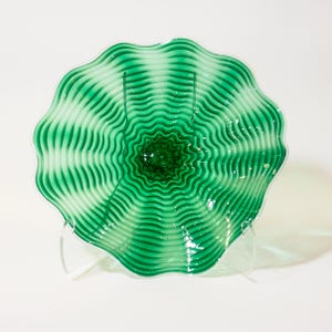 Handmade Blown Glass Green Ringed Platter