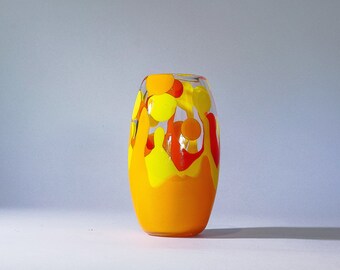 Eruption Barrel Vase in Orange, Red and Yellow by Art Freas