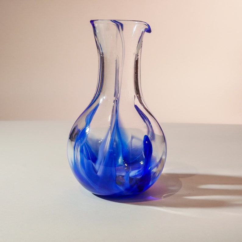 Artisan Crafted Blue Glass Carafe Unique Handblown Pitcher for Home Decor image 2