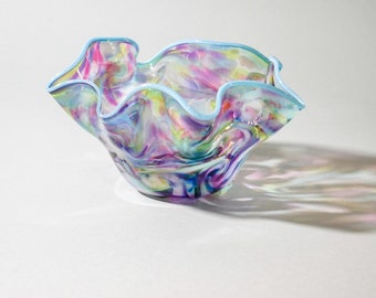 Small Blown Glass Bowl:  Pastel Rainbow Mix