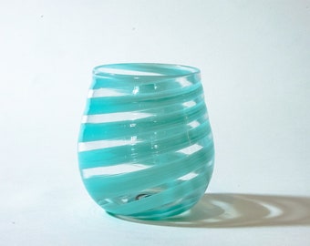 Stemless Wine Glass: Baby Blue Swirl