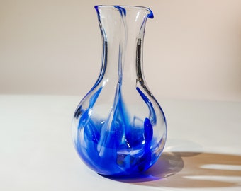 Artisan Crafted Blue Glass Carafe - Unique Handblown Pitcher for Home Decor